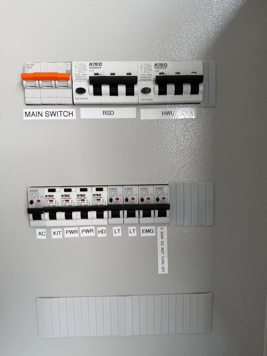 Commercial switchboard with every circuit breaker labelled